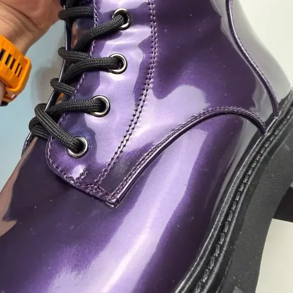 Women Combat Boots Lace Up Buckle Lug Sole Ankle Biker Boots - Picture 7 of 12